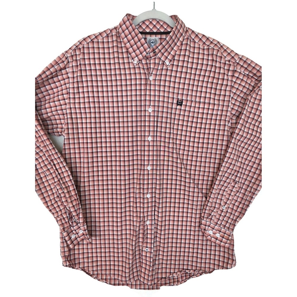 Cinch Shirt Mens Small Red Plaid Long Sleeve Button Front Western Cotton